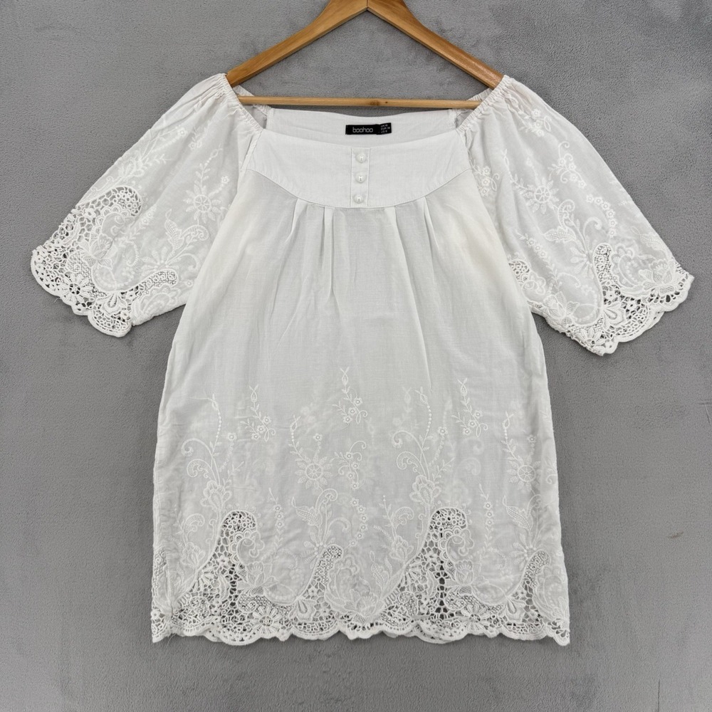 Boohoo Blouse Women's Size 6 White Cotton